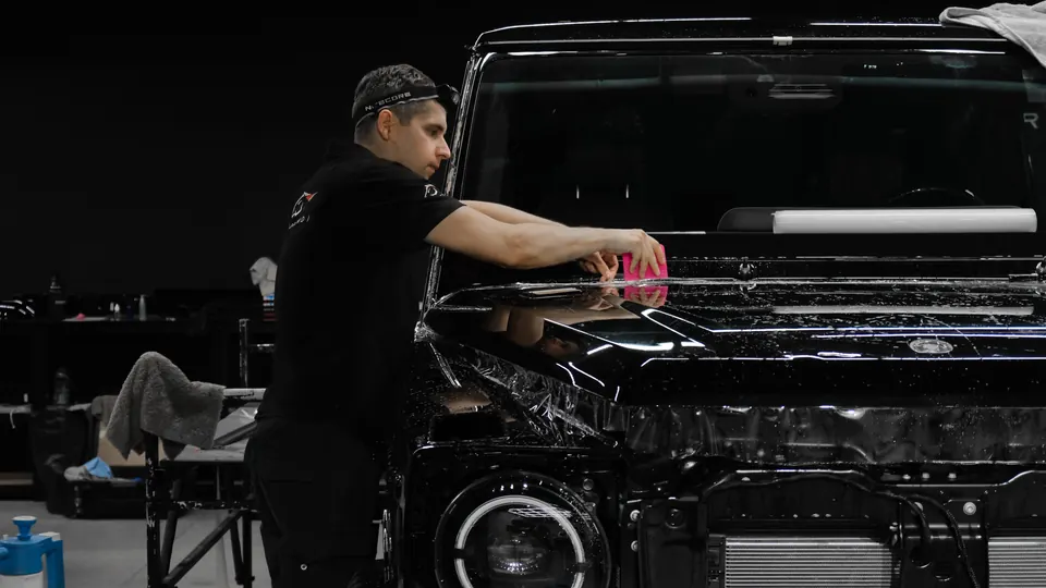 Оклейка чёрного Mercedes G-класса плёнкой